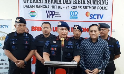 HUT Korps Brimob Polri ke – 74 adakan bhakti sosial kesehatan operasi Hernia dan bibir sumbing untuk warga kurang mampu.
