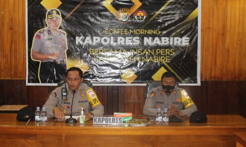 Jelang Pilkada, Kapolres Nabire Coffee Morning Bersama Insan Pers Kabupaten Nabire.