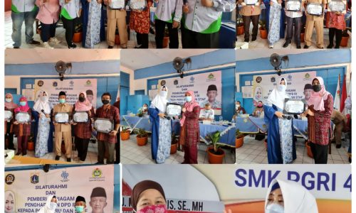 Fahira Idris berikan Piagam Penghargaan DPD RI pada Guru SMK PGRI 4 Jakarta. .