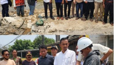 Jalan Longsor di Perbatasan Sukamekar dan Sriamur, Kades Terpilih Tinjau Kondisi